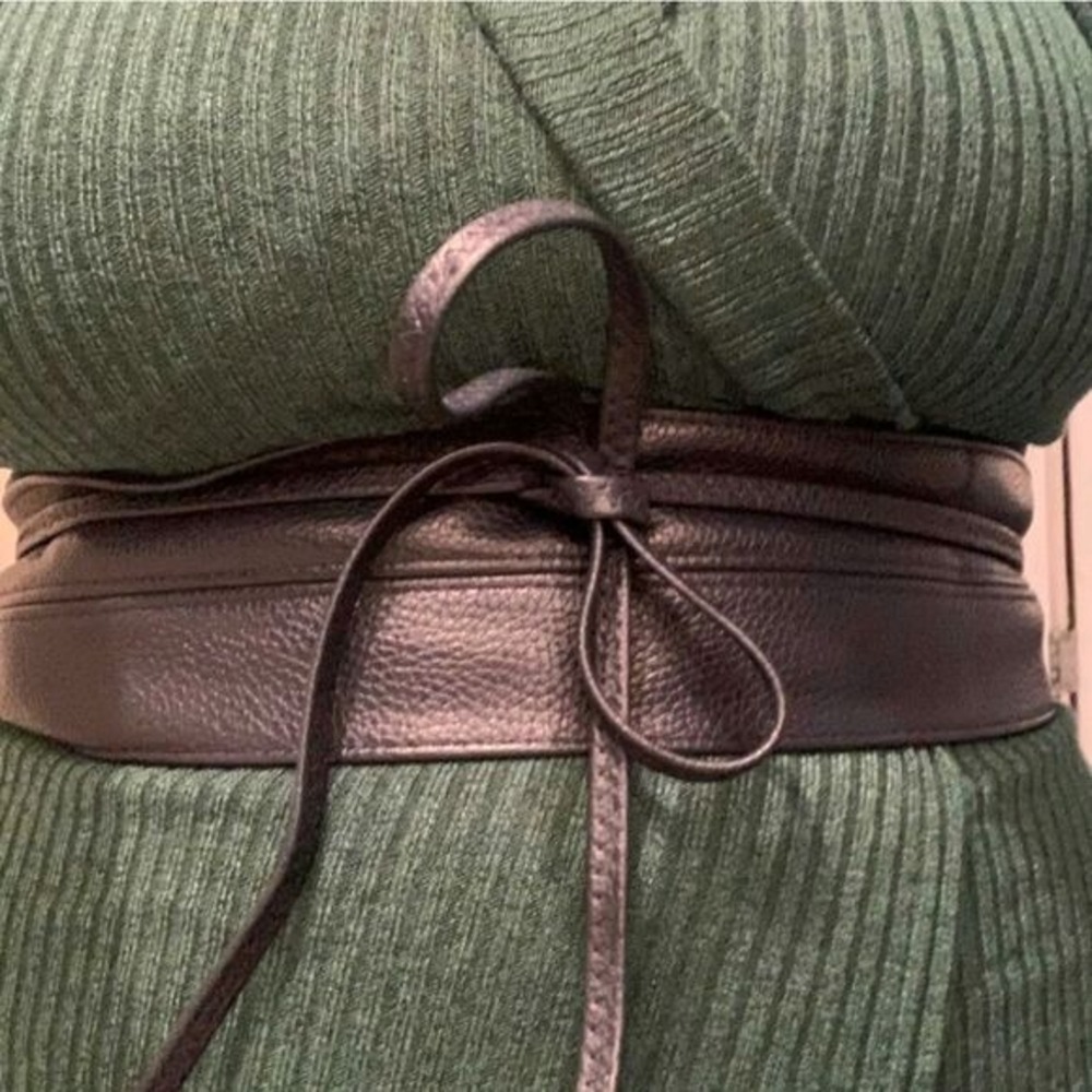 Plus Faux leather dark brown corset wide waist Belt Classic Western wrap obi - Picture 9 of 9